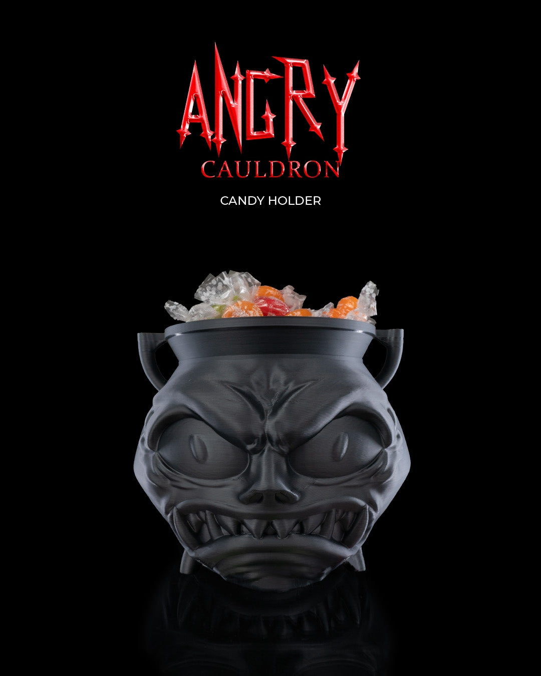 Angry Cauldron Candy Holder — halloween candy holder, view 1, 3D printed by Craft & Press