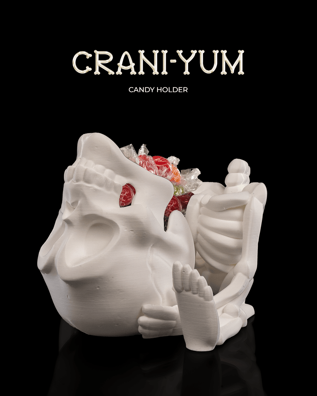 Crani-yum Candy Holder — halloween candy holder, view 1, 3D printed by Craft & Press