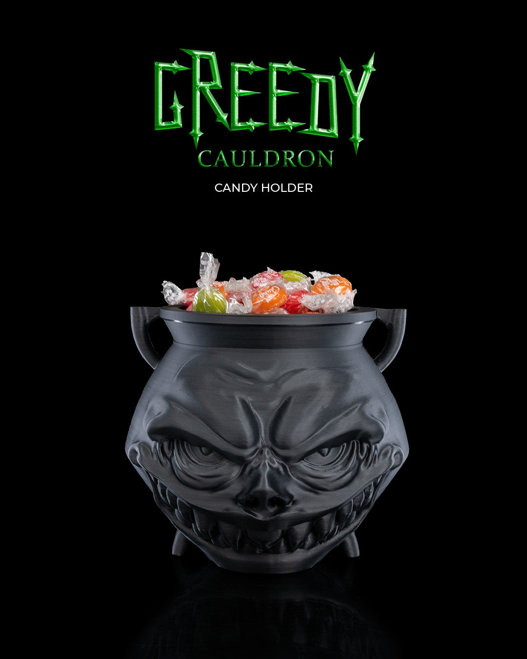 Greedy Cauldron Candy Holder — halloween candy holder, view 1, 3D printed by Craft & Press