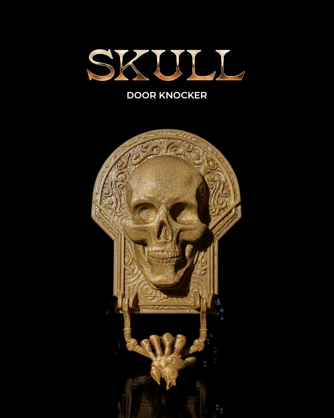 Skull Door Knocker — halloween wall decor, view 1, 3D printed by Craft & Press