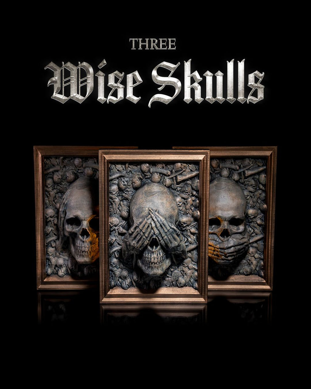 Three Wise Skulls — halloween decor, view 1, 3D printed by Craft & Press