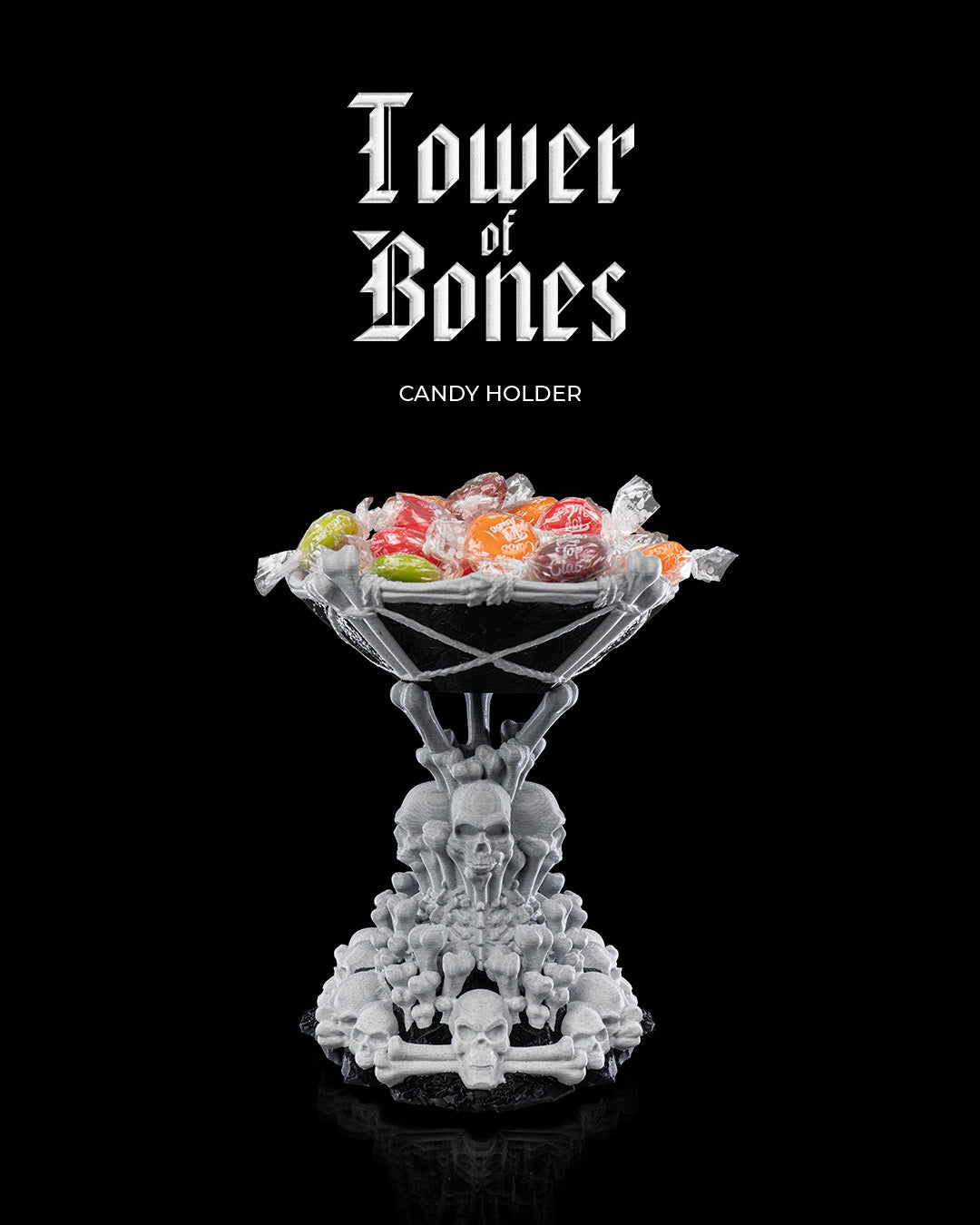 Tower of Bones Candy Holder — halloween candy holder, view 1, 3D printed by Craft & Press
