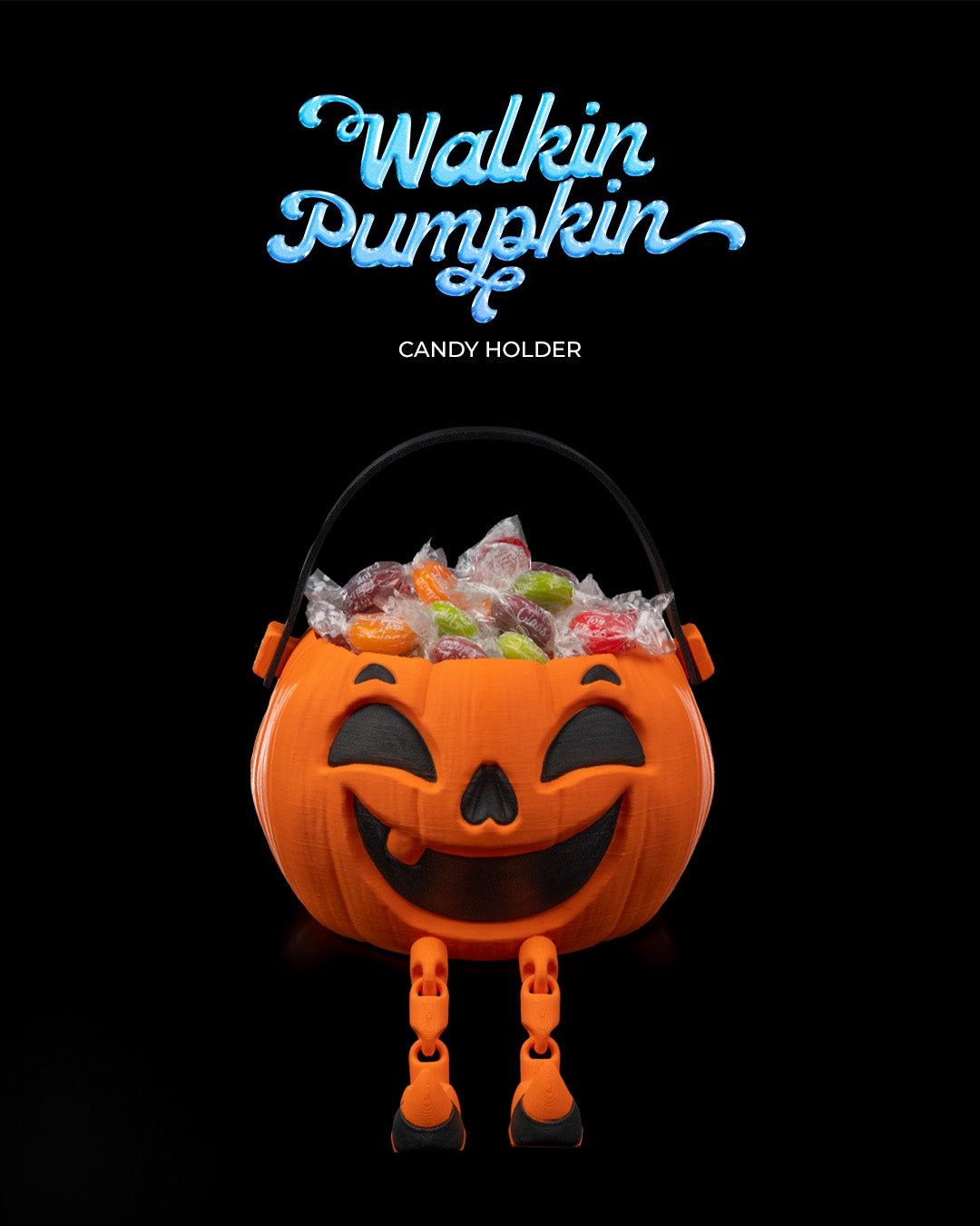 Walkin Pumpkin Candy Holder — halloween candy holder, view 1, 3D printed by Craft & Press