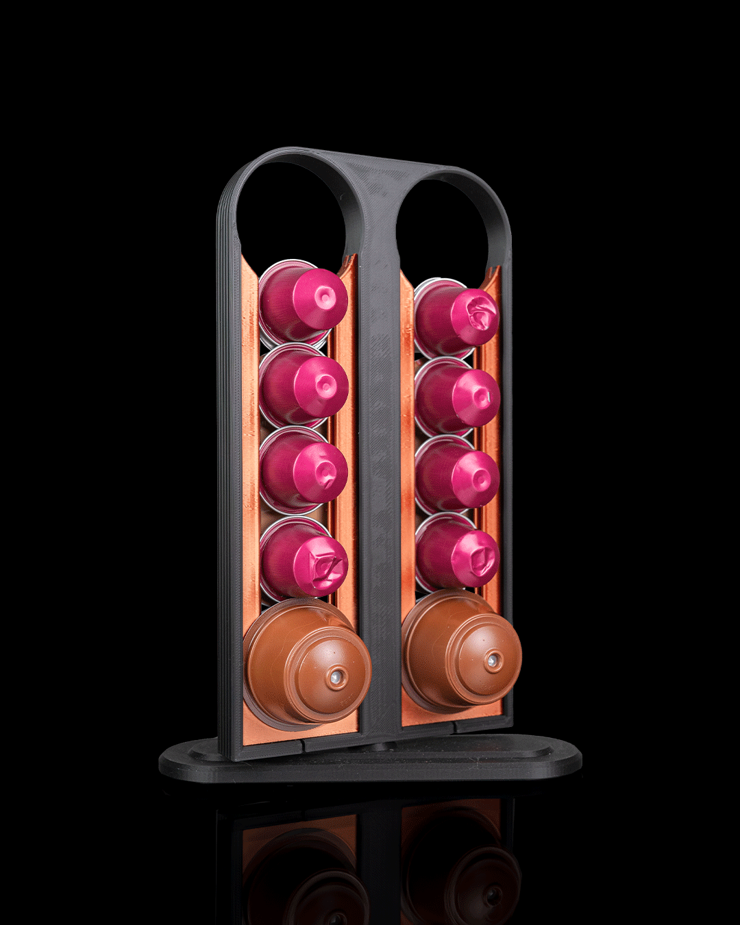 Brew Spin Pod Dispenser — 3D printed coffee pod holder, side profile
