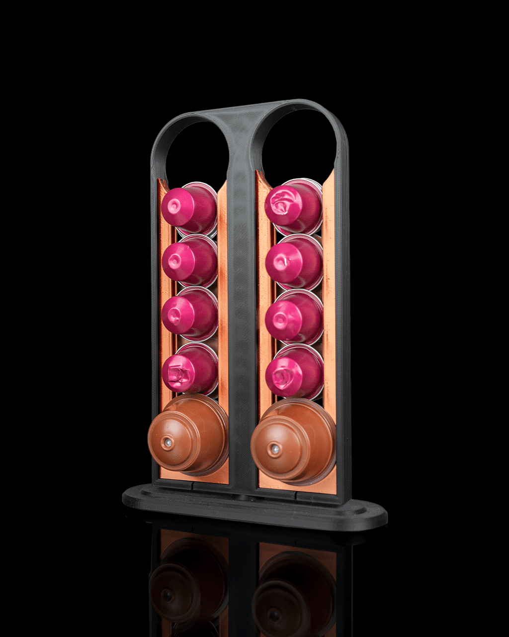 Brew Spin Pod Dispenser — 3D printed coffee pod holder, close-up of the finish