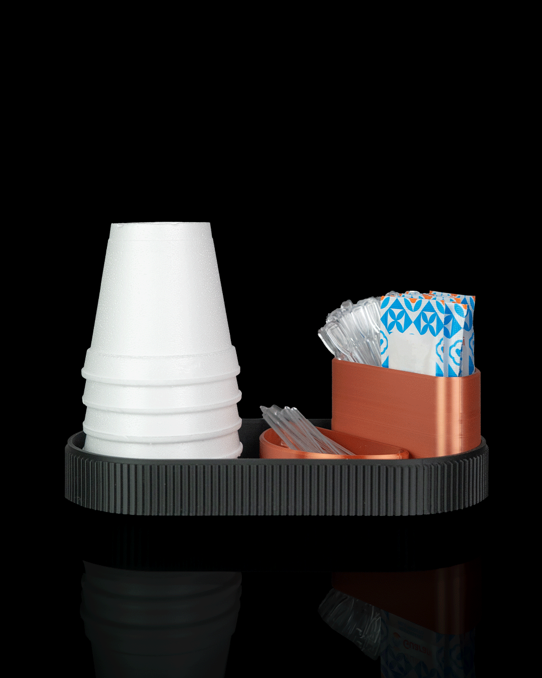 Coffee Bar Tray — 3D printed coffee pod holder, on a desk