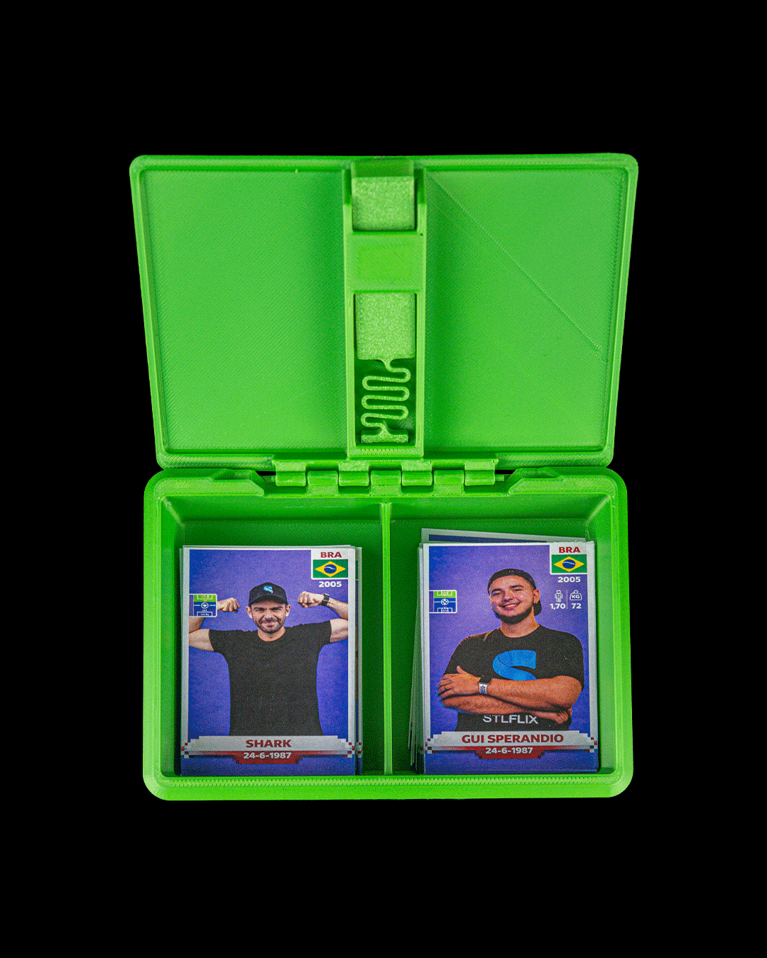 Collectors Pitch Sticker Box — 3D printed soccer gift, on a desk