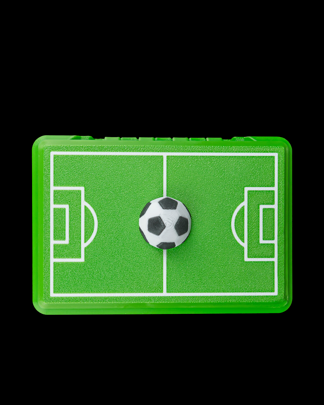 Collectors Pitch Sticker Box — 3D printed soccer gift, shown in use