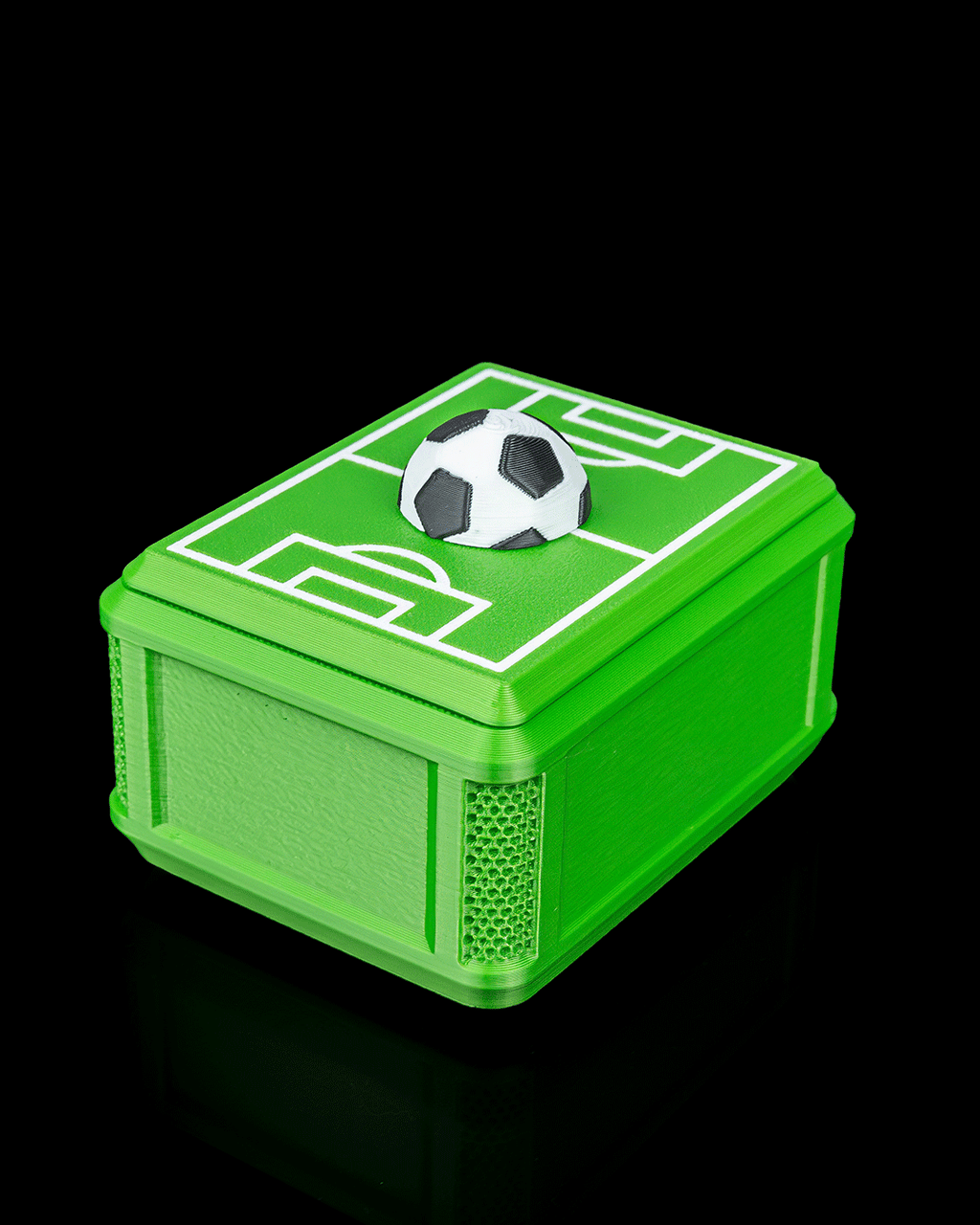 Collectors Pitch Sticker Box — 3D printed soccer gift, side profile
