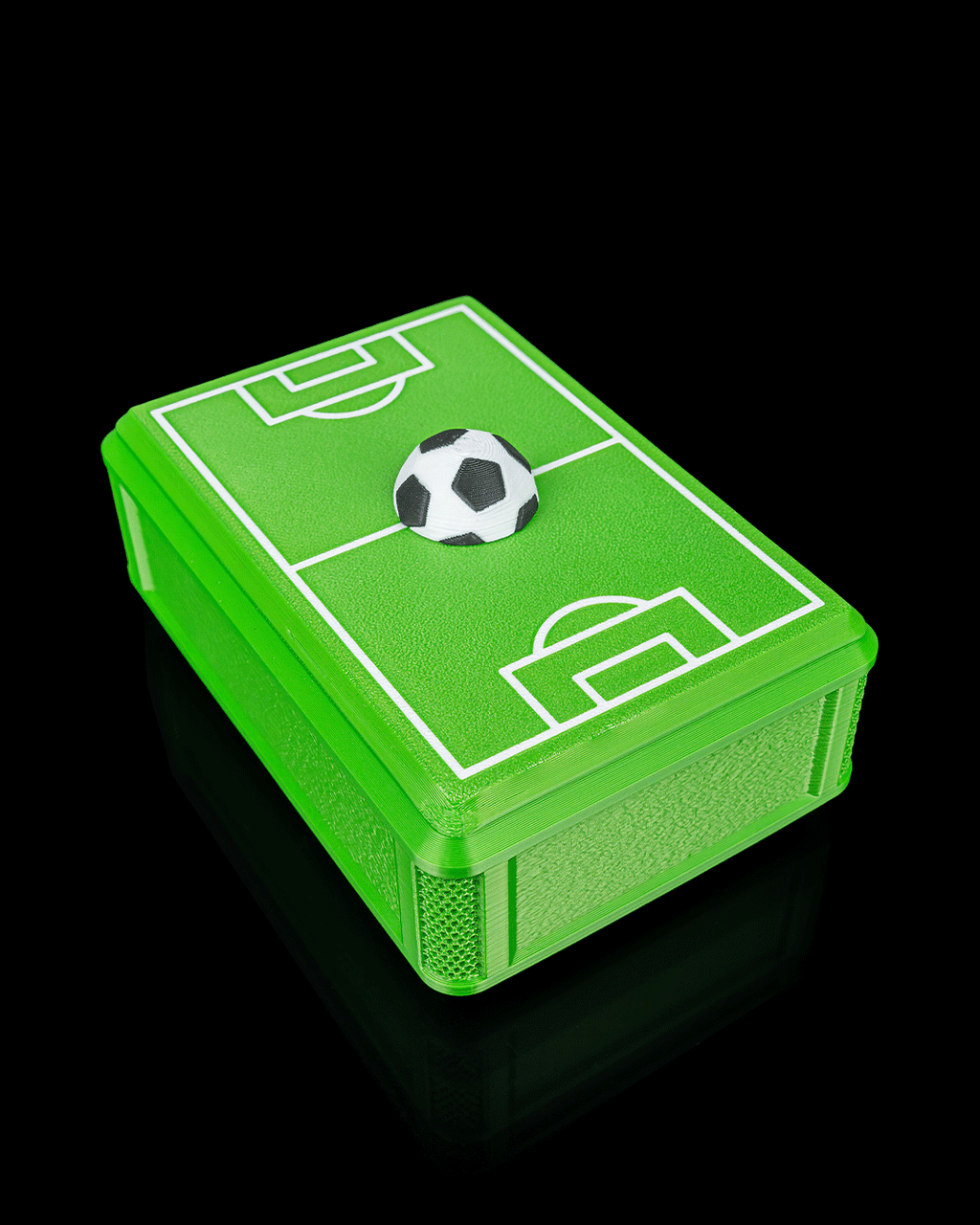 Collectors Pitch Sticker Box — 3D printed soccer gift, front view