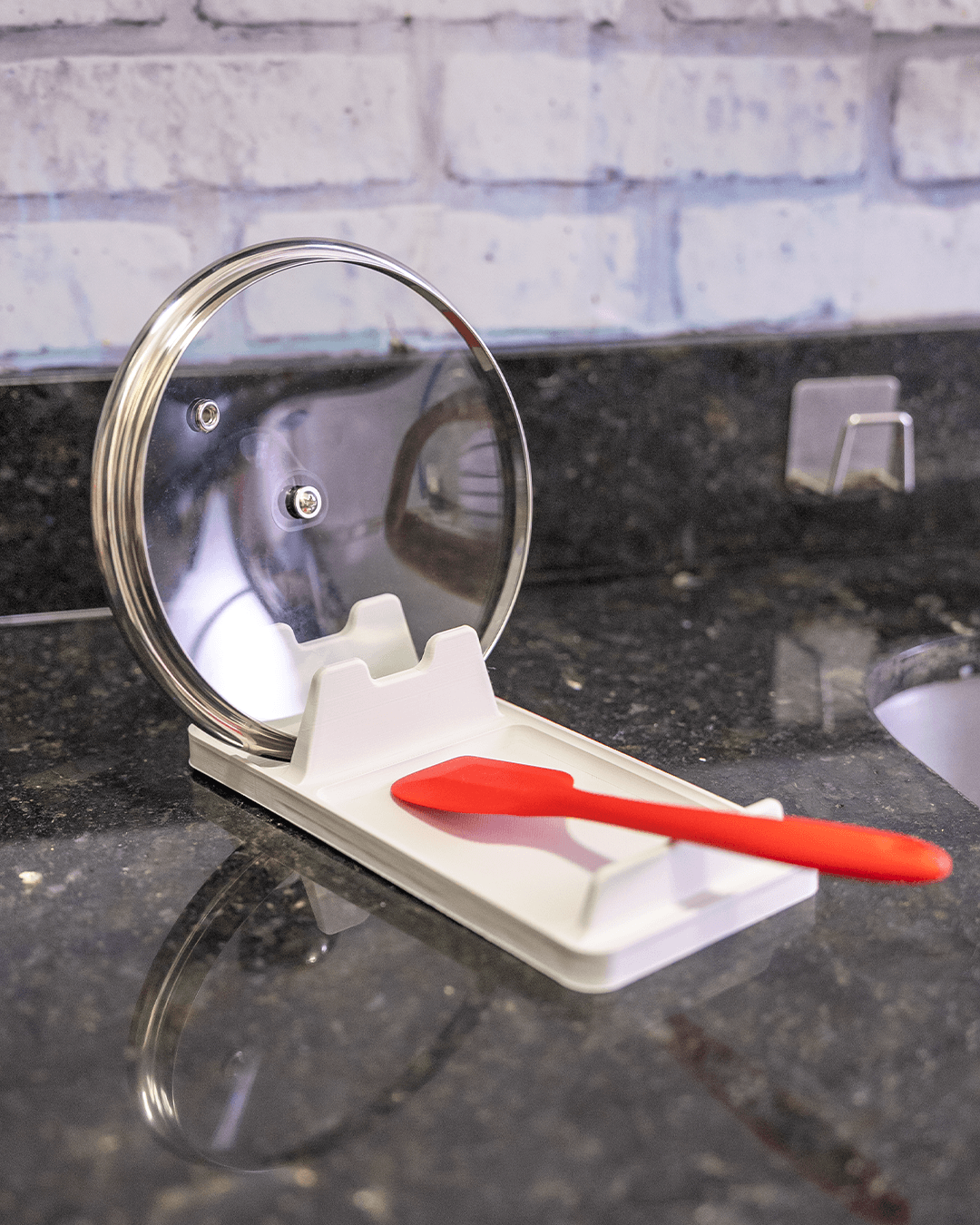 Cooking Utensil Rest — 3D printed kitchen organizer, shown in use