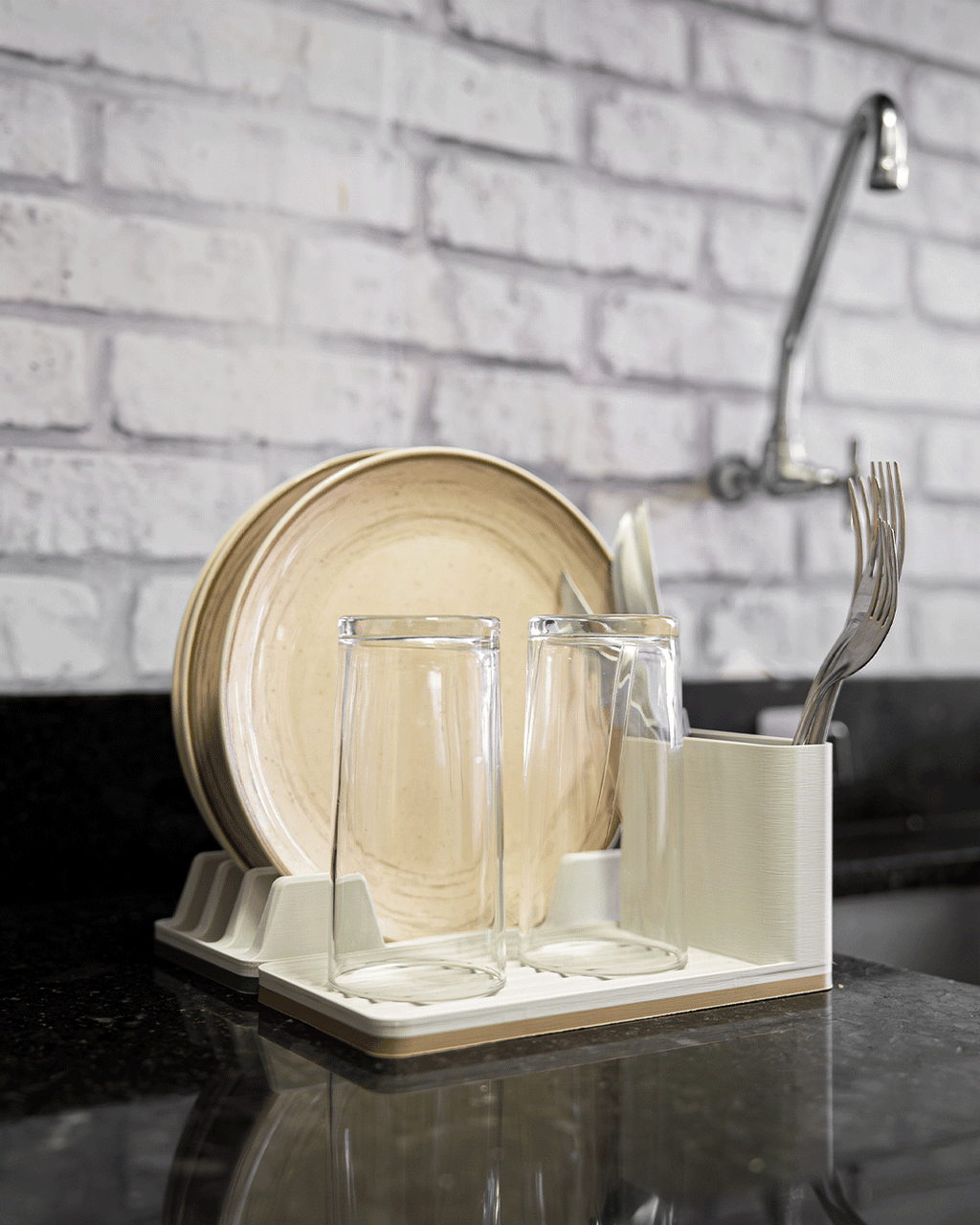 Dish Drying Rack Kit — 3D printed kitchen organizer, shown in use