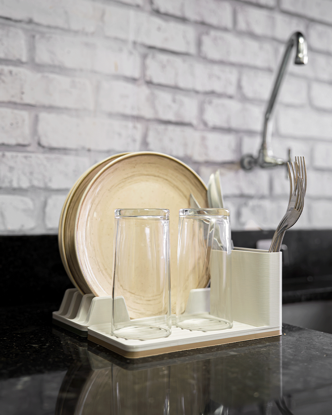 Dish Drying Rack Kit — 3D printed kitchen organizer, shown in use