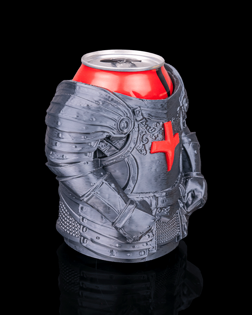 Knight Armor Can Holder — 3D printed can holder, detail view