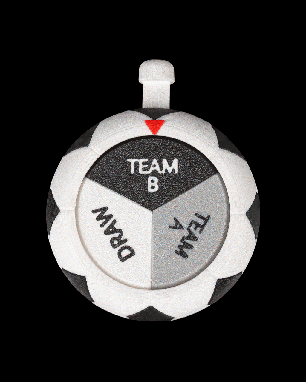 Match Draw Spinner — 3D printed soccer gift, on a desk