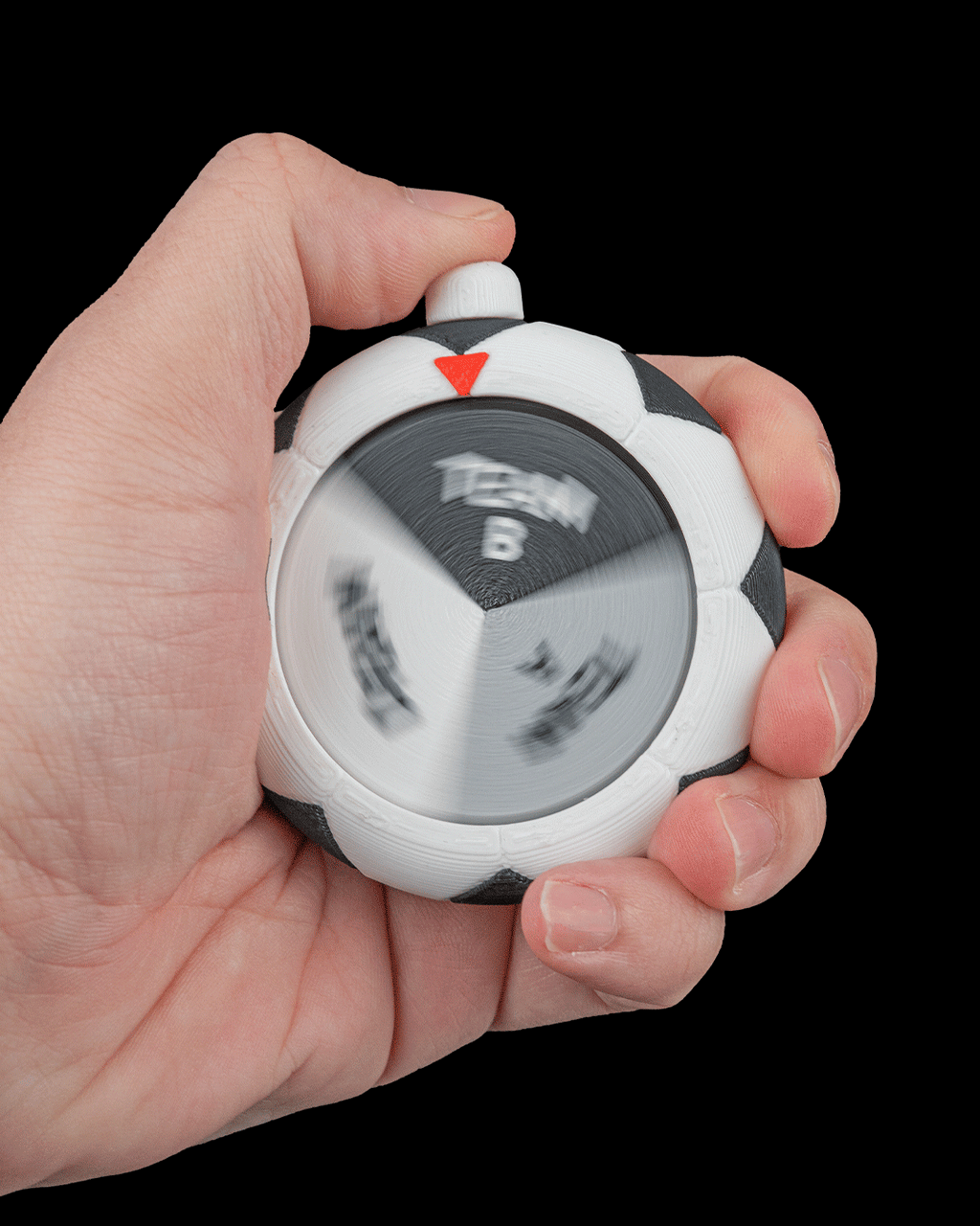 Match Draw Spinner — 3D printed soccer gift, styled on a shelf