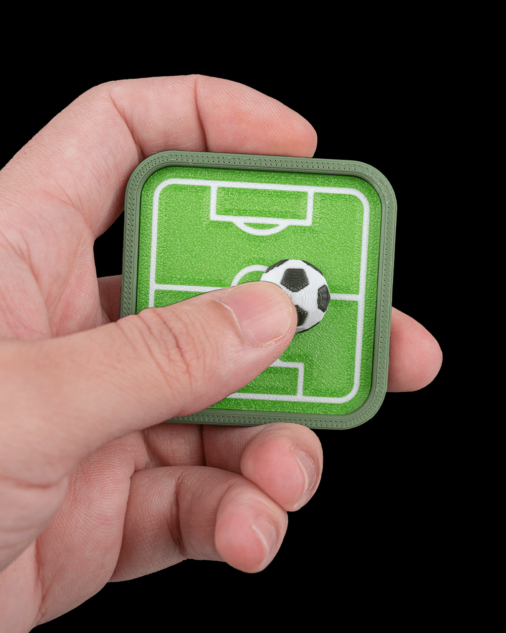 Mini Pitch Fidget — 3D printed soccer gift, close-up of the finish