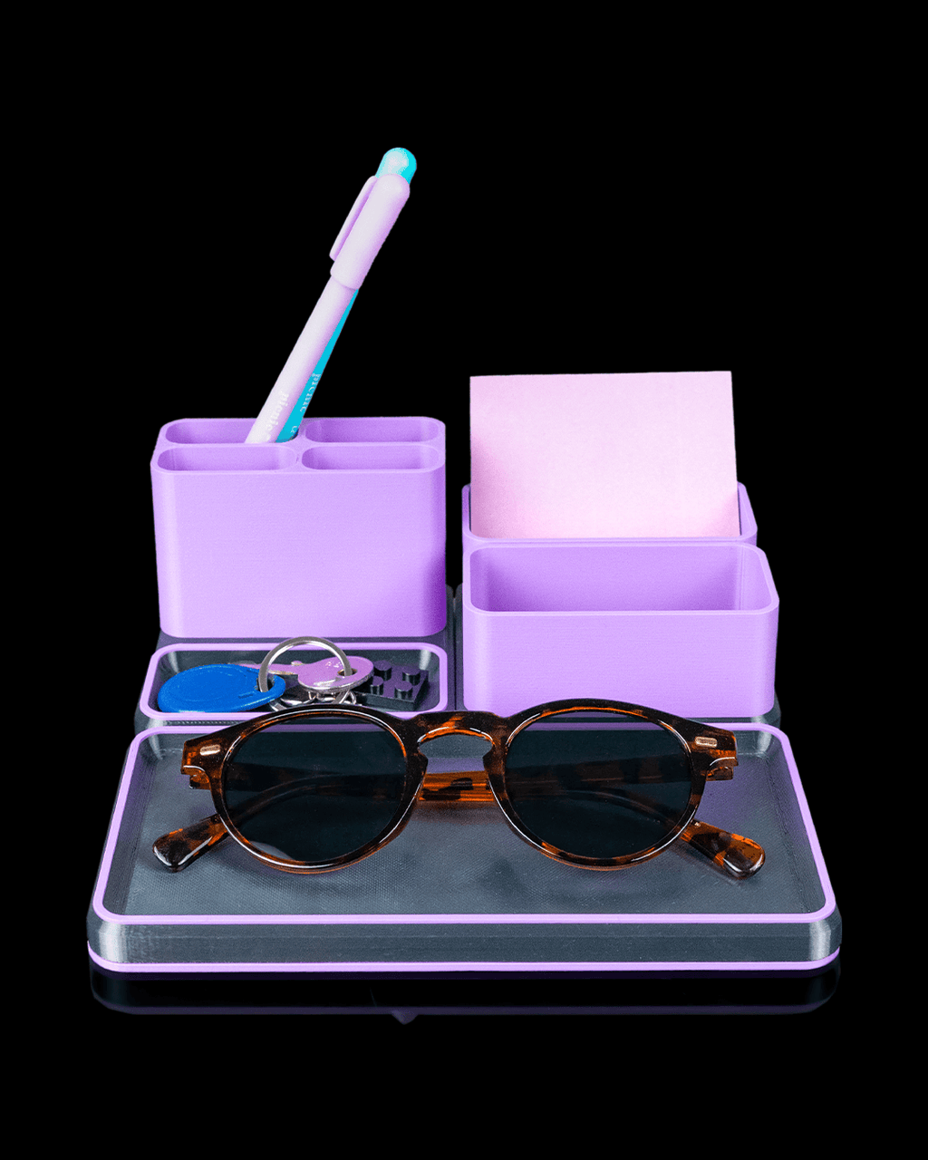 Office Pro Kit — 3D printed desk organizer set, size reference