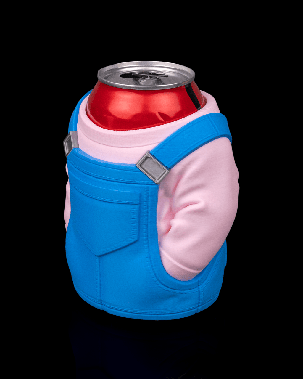 Overalls Can Holder — 3D printed can holder, detail view