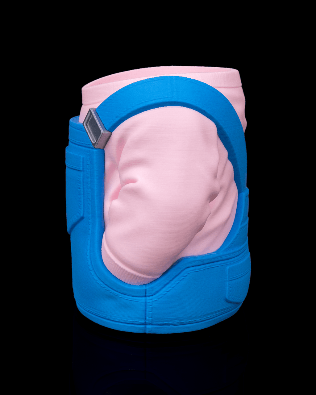 Overalls Can Holder — 3D printed can holder, shown in use