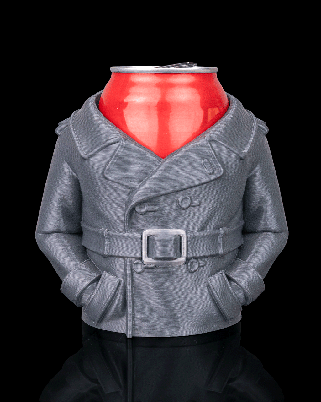 Overcoat Can Holder — 3D printed can holder, on a desk