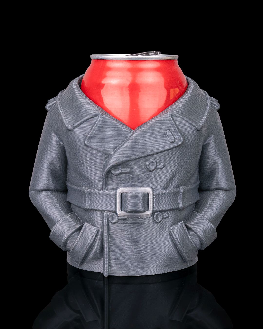 Overcoat Can Holder — 3D printed can holder, on a desk
