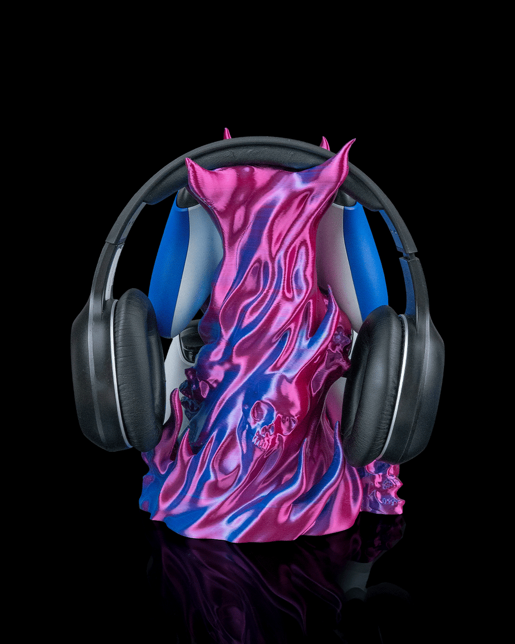 Spellcasters Stash Headphone And Controller Holder — 3D printed headphone stand, shown in use