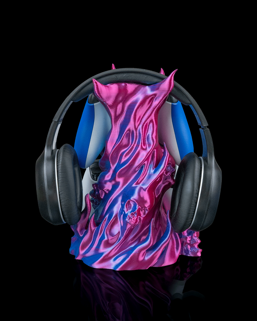Spellcasters Stash Headphone And Controller Holder — 3D printed headphone stand, shown in use