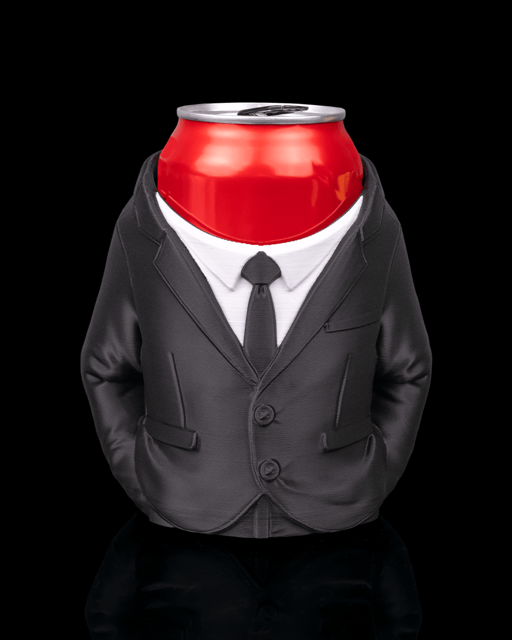 Suit Can Holder — 3D printed can holder, on a desk