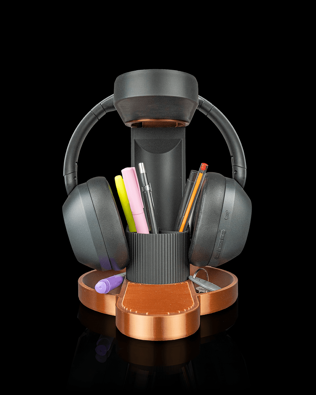 Tower Trio Headphone And Phone Holder — 3D printed headphone stand, detail view