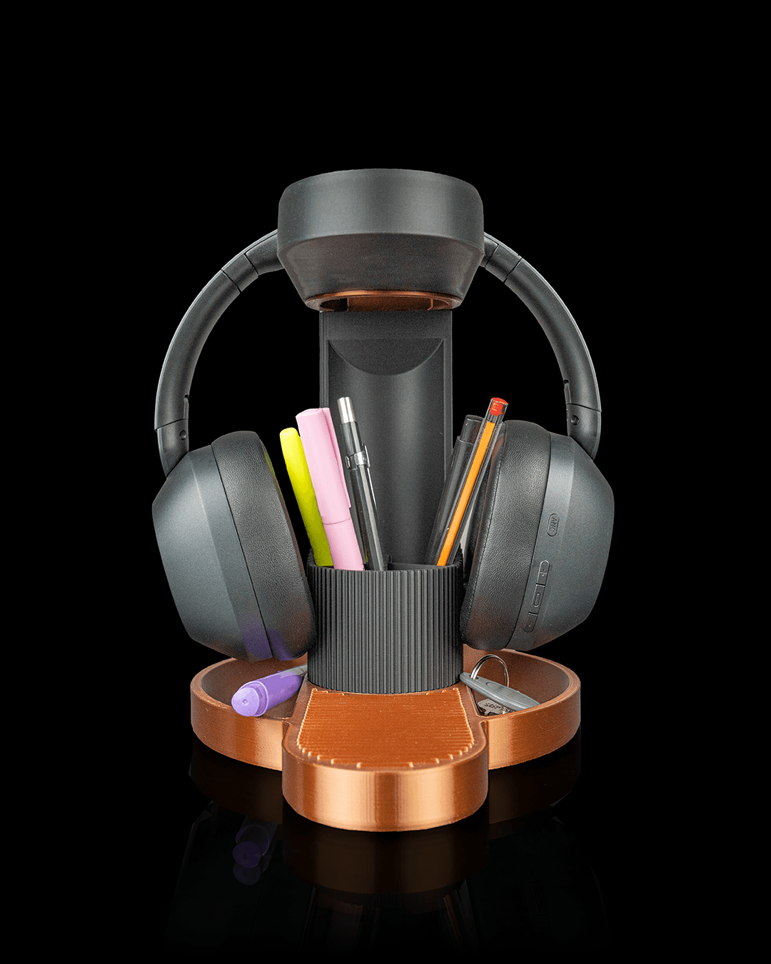 Tower Trio Headphone And Phone Holder — 3D printed headphone stand, detail view