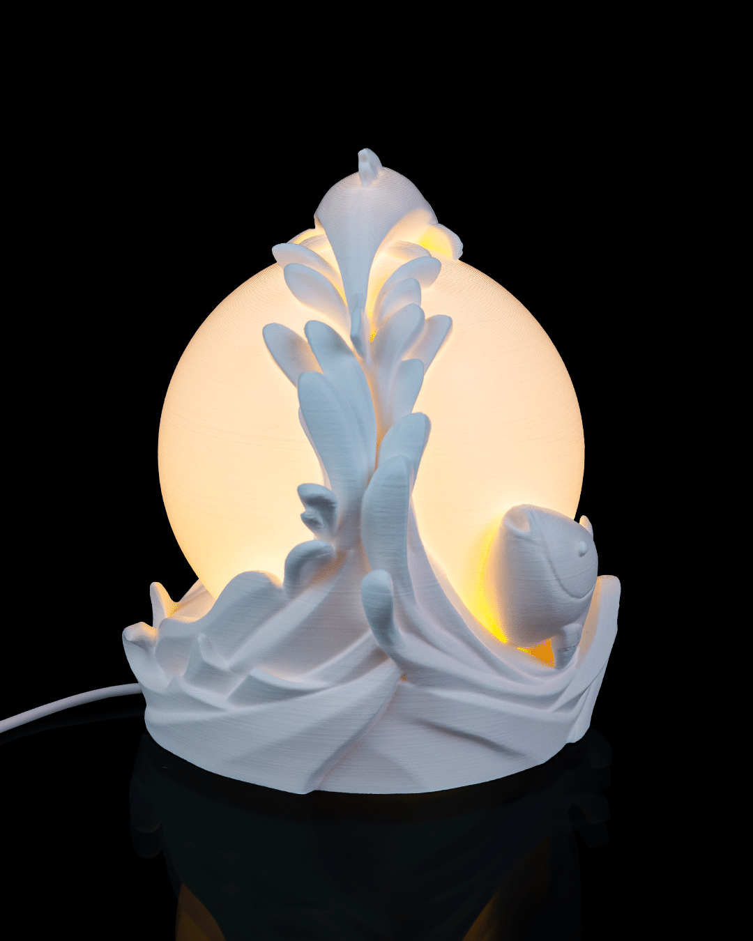Twin Fish Sphere Table Lamp — 3D printed table lamp, size reference