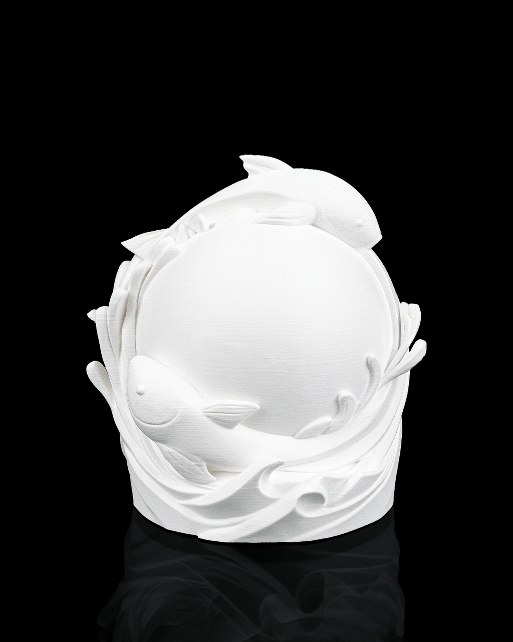 Twin Fish Sphere Table Lamp — 3D printed table lamp, close-up of the finish