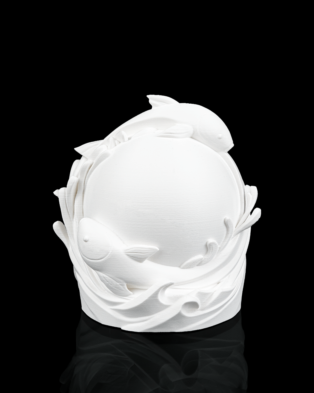 Twin Fish Sphere Table Lamp — 3D printed table lamp, close-up of the finish
