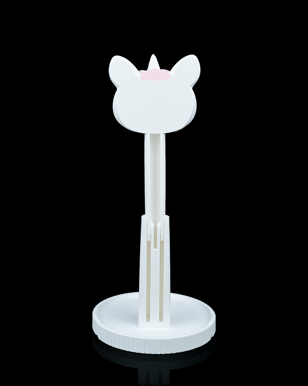 Unicorn Headset Holder — 3D printed headphone stand, shown in use