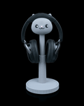 Whiskers Headset Holder — 3D printed headphone stand, shown in use