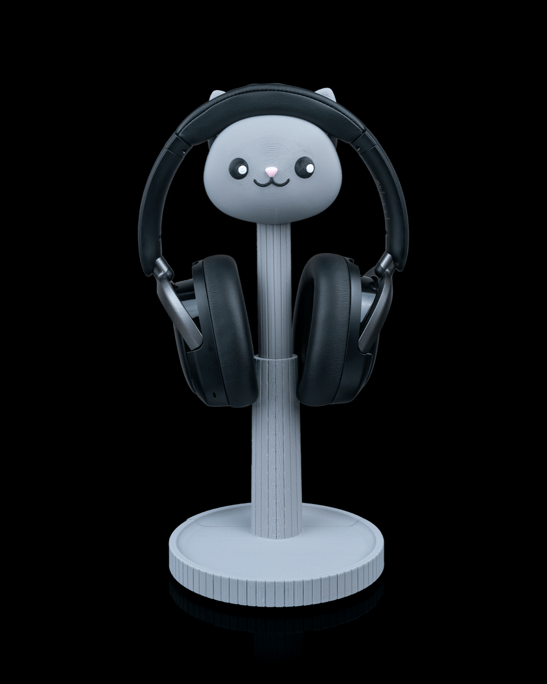 Whiskers Headset Holder — 3D printed headphone stand, shown in use