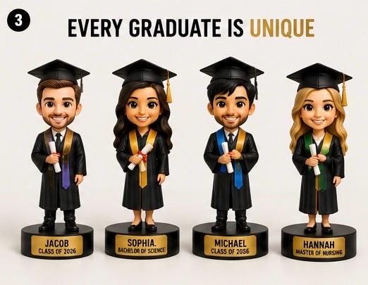Custom 3D printed graduation figurine, cap and gown keepsake