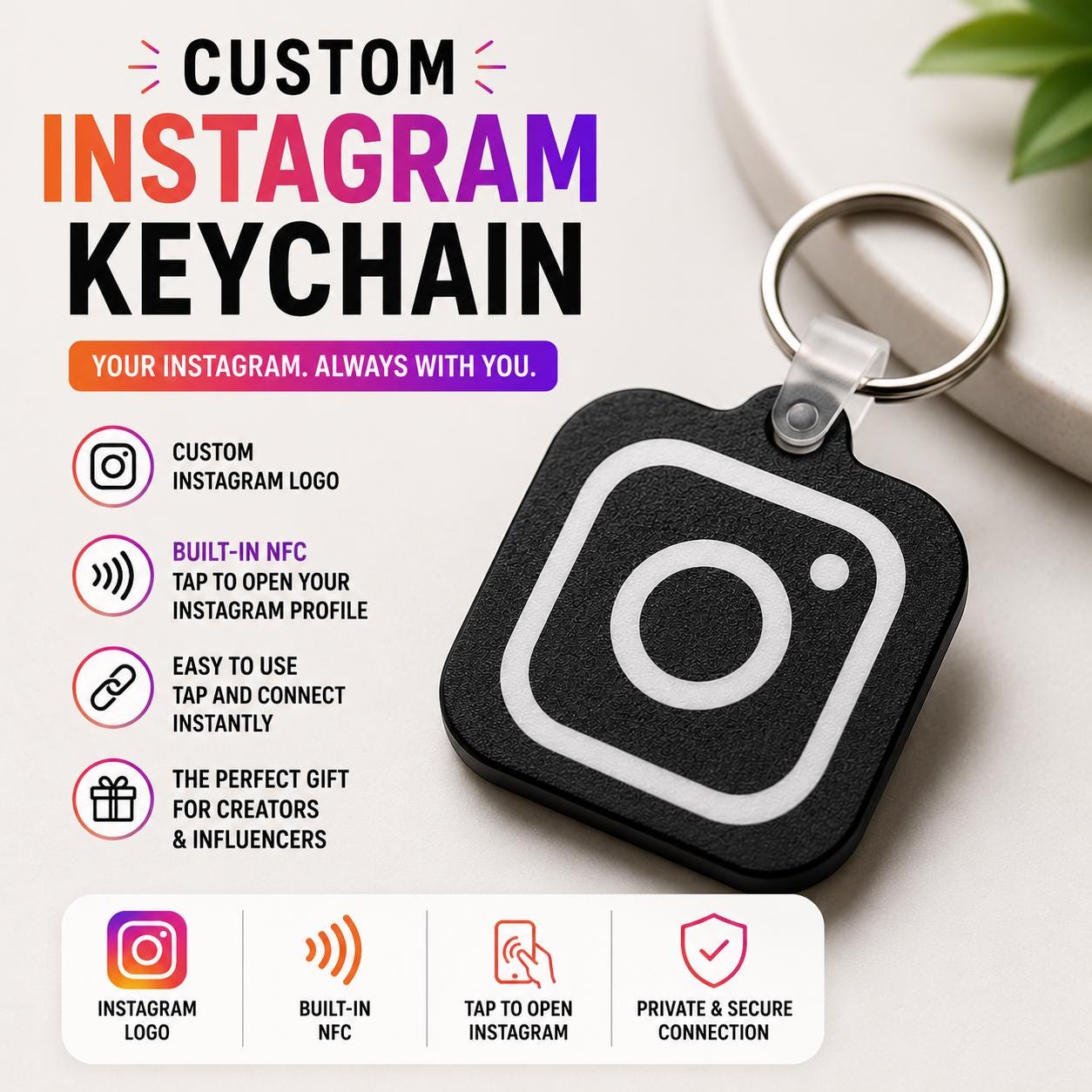 Custom Instagram Handle Keychain | Personalized NFC Social Media Username Gift