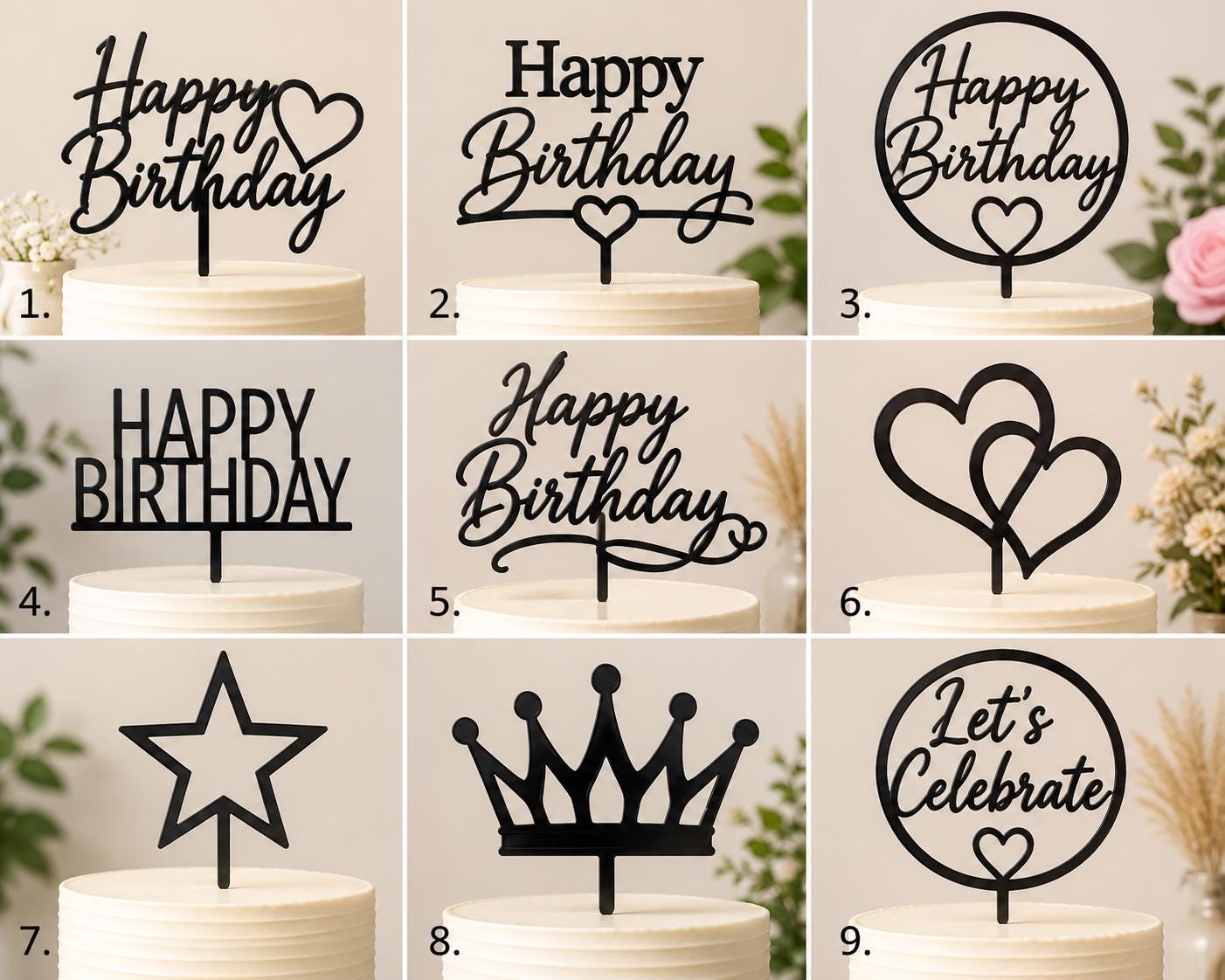 Custom Cake Toppers 10 Pc Set | Personalized 3D Printed Party Decor | Birthday, Wedding, Celebration