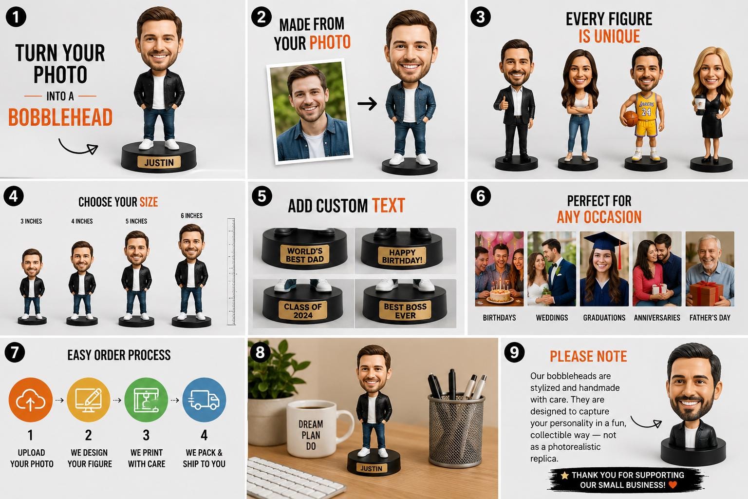 Custom Bobblehead From Photo | Personalized 3D Printed Figure | Desk Decor Keepsake