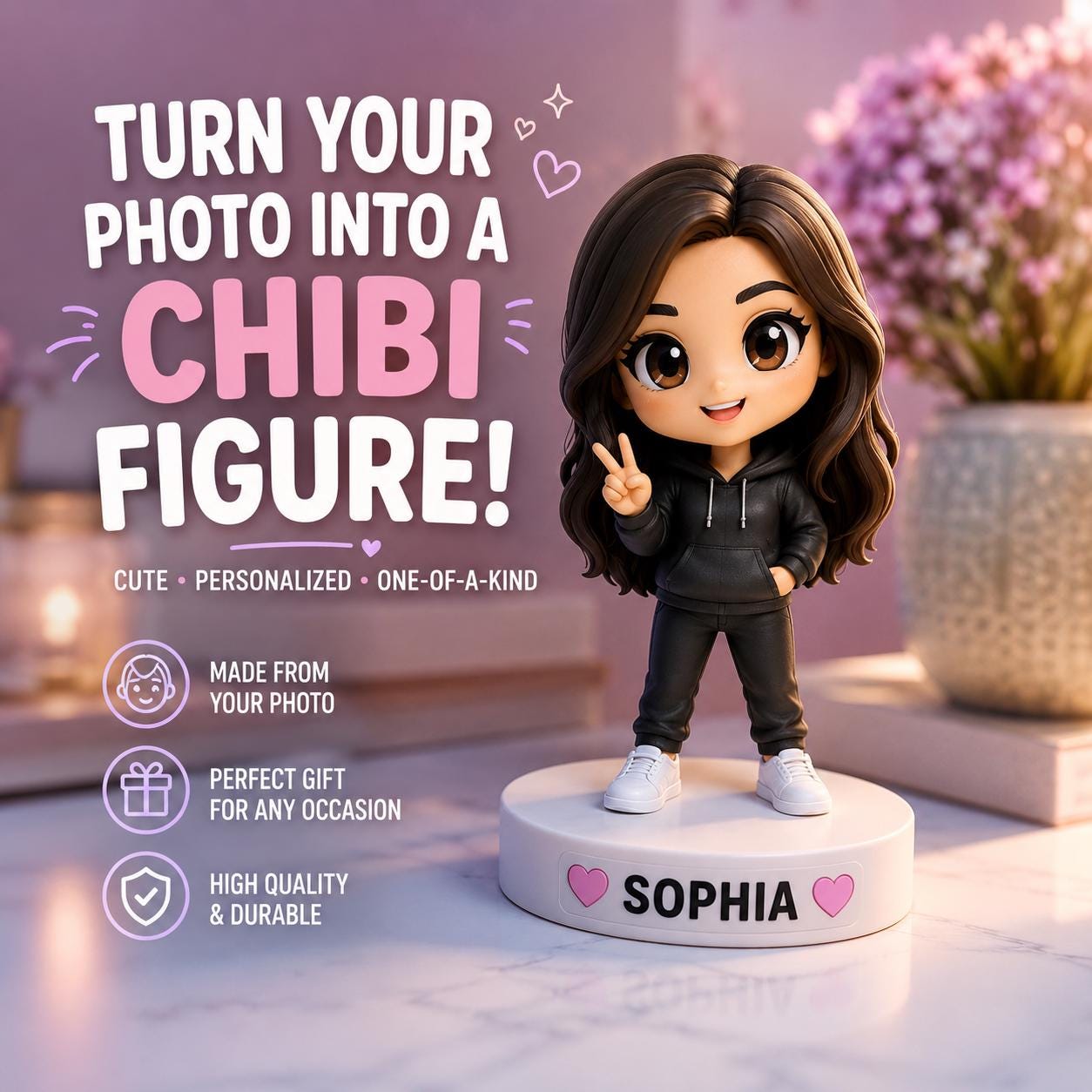 Custom Chibi Figure From Photo | Personalized Anime Style Mini Me (3D Printed)