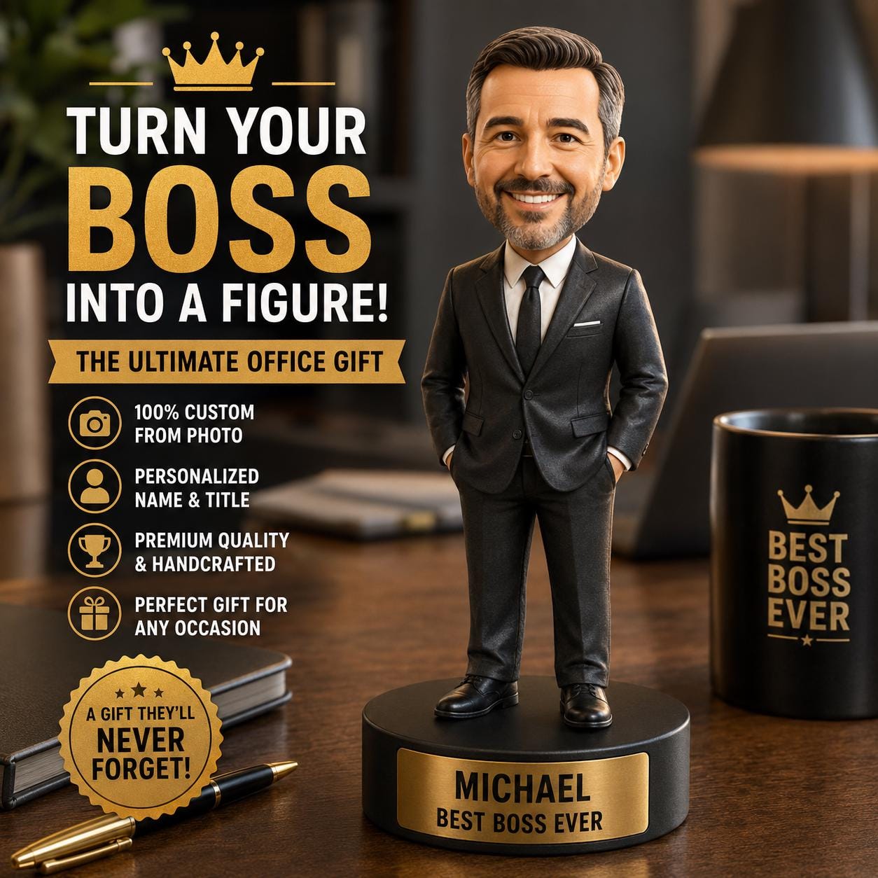 Custom Boss Figurine From Photo | Personalized Desk Decor, Office Gift