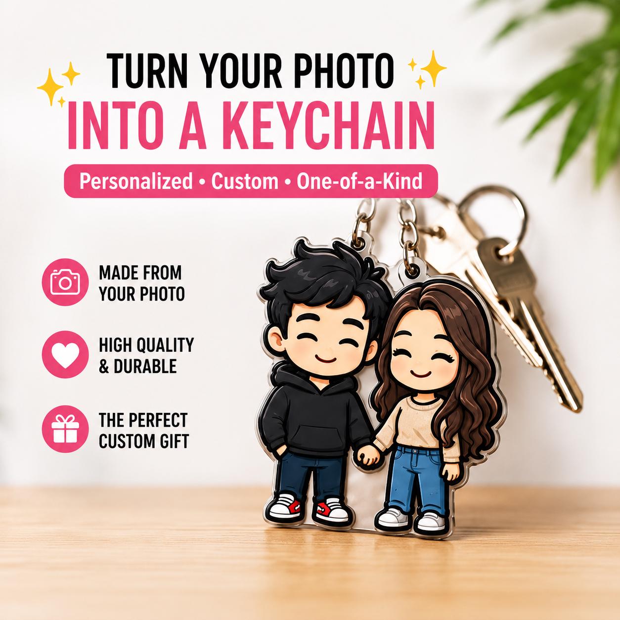 Custom Character Keychain From Photo | Personalized Couple, Pet, Family Accessory